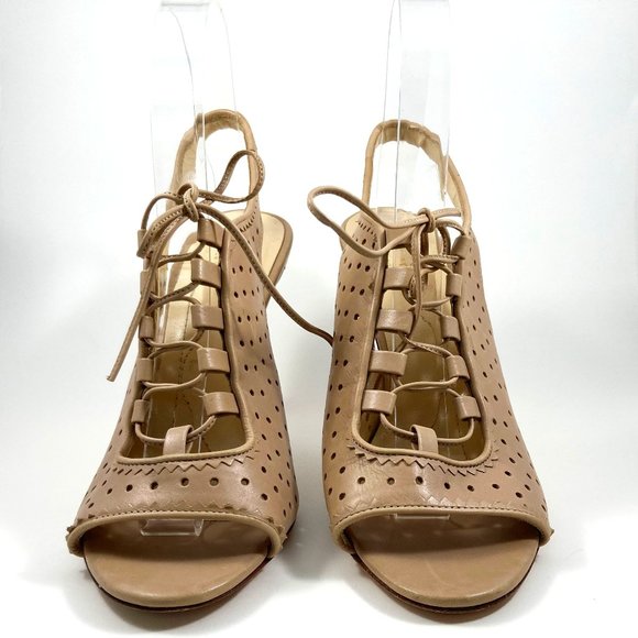 Kate Spade Beige Perforated Peep Toe Lace Heels - Picture 1 of 7